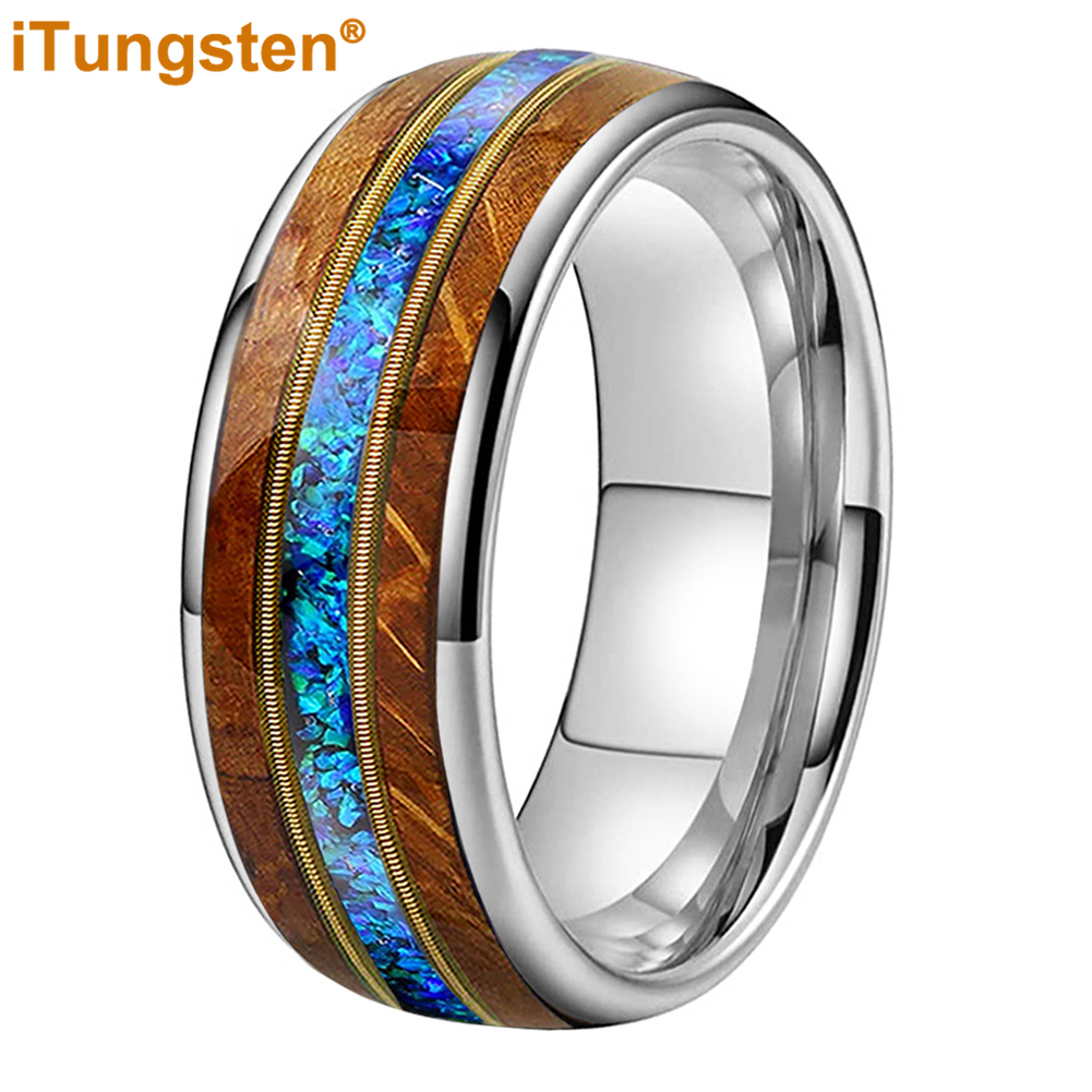 Musical Instrument Logo - iTungsten 8mm Tungsten Blue Opal Ring