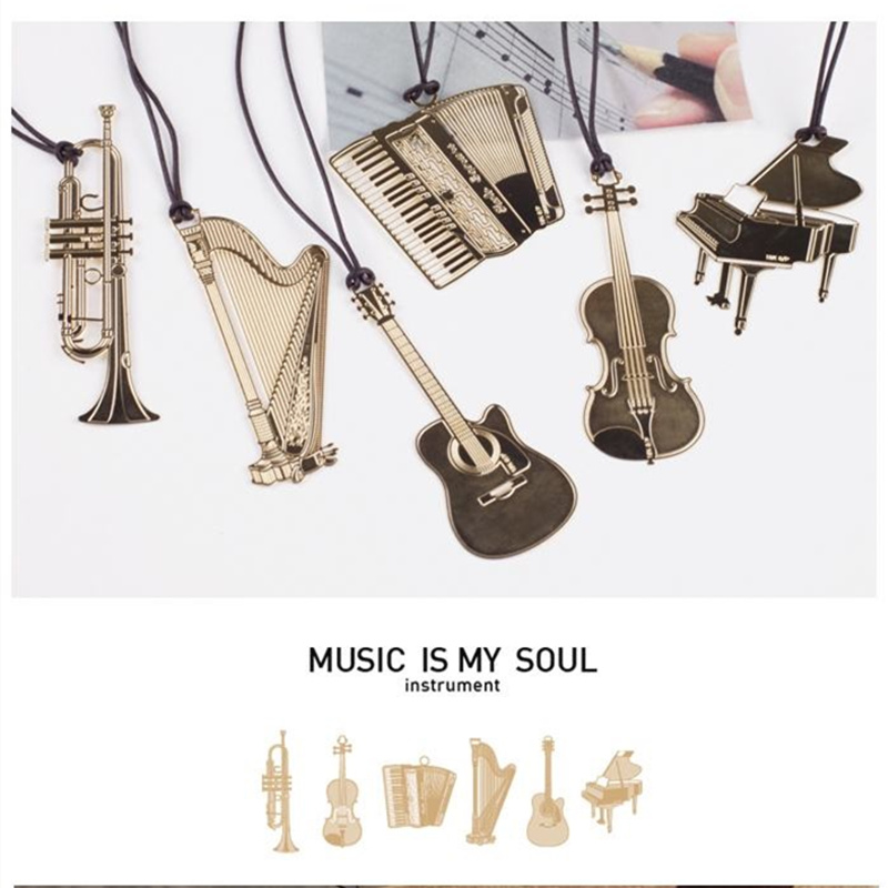 6pcs Music Metal Bookmark Gold - Musical Instrument Symbols 리뷰 및 가격
